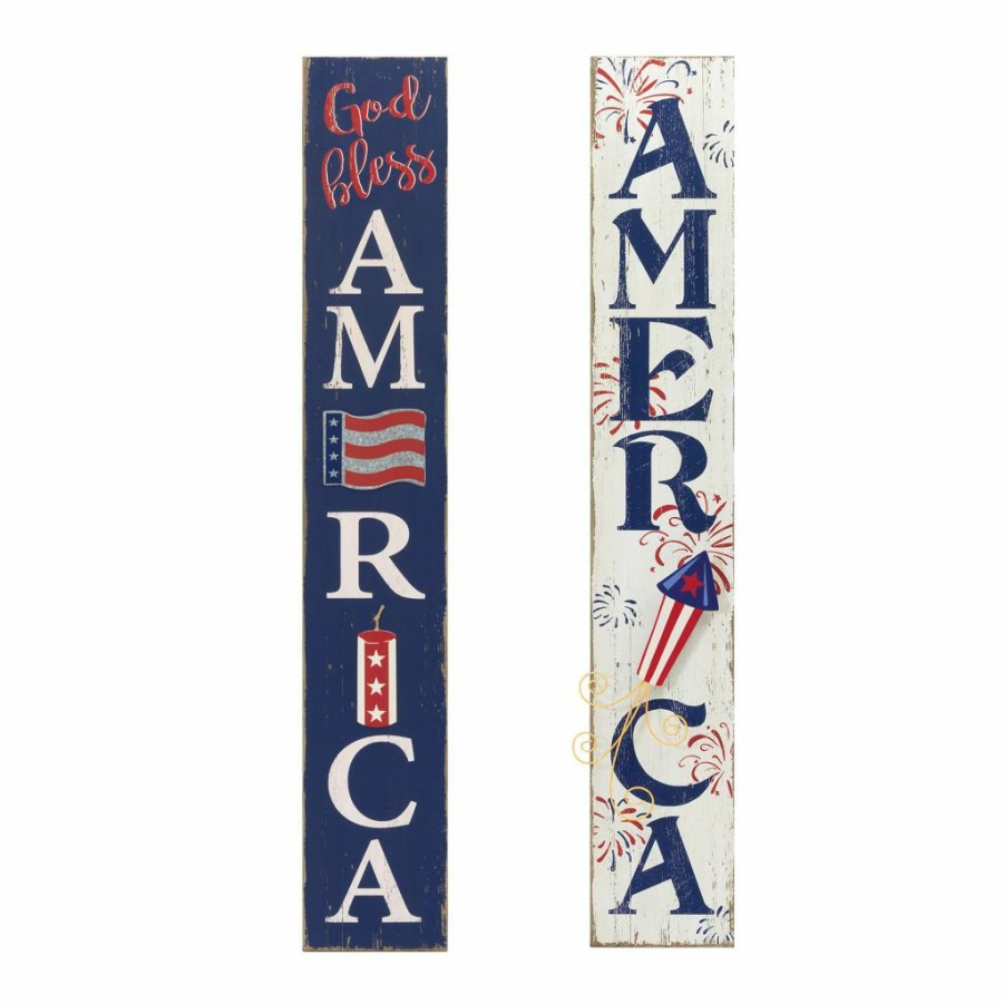 Outdoor Living * | Gerson International 47 In. H Patriotic Wall Decor, Set Of 2, 2388890Ec