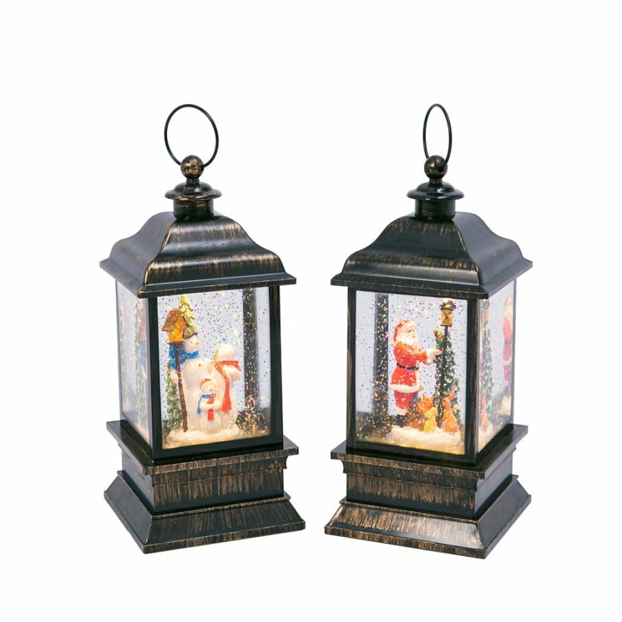 Home Goods & Toys * | Gerson International 9 In. Battery Operated Lighted Black Lantern Framed Water Globes With Holiday Scenes, Set Of 2, 2496190Ec