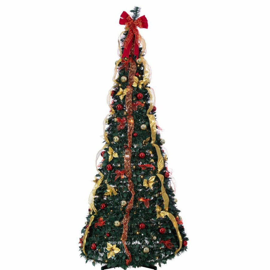 Home Goods & Toys * | Gerson International 7.5 Ft. High Pop Up Pre-Lit Green Decorated Pine Tree With Warm White Lights