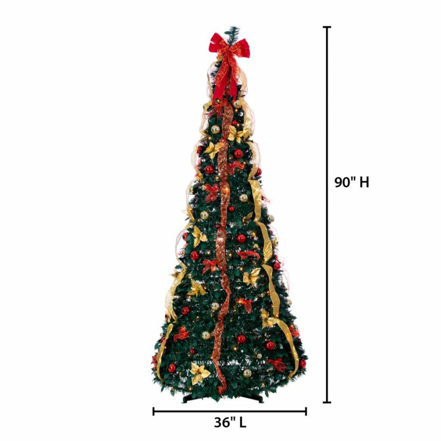 Home Goods & Toys * | Gerson International 7.5 Ft. High Pop Up Pre-Lit Green Decorated Pine Tree With Warm White Lights