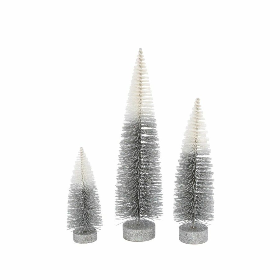 Home Goods & Toys * | Gerson International Grey To White Ombre Bottle Brush Trees, 16 In., 12 In., 8 In., Set Of 3, 2550080Ec