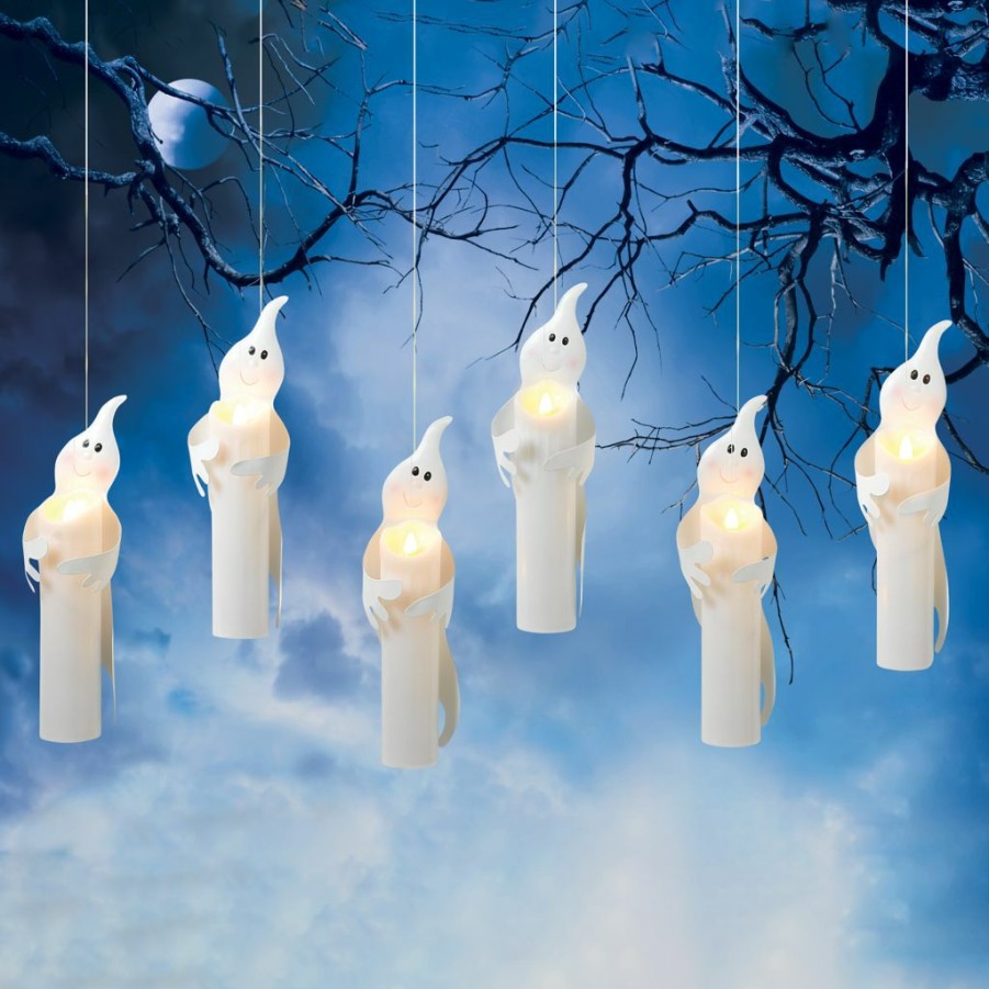 Home Goods & Toys * | Gerson International Battery Operated Candles, Wrapped By White Metal Ghosts Appear To Be Hanging Mid-Air, Set Of 6, 2589880Ec