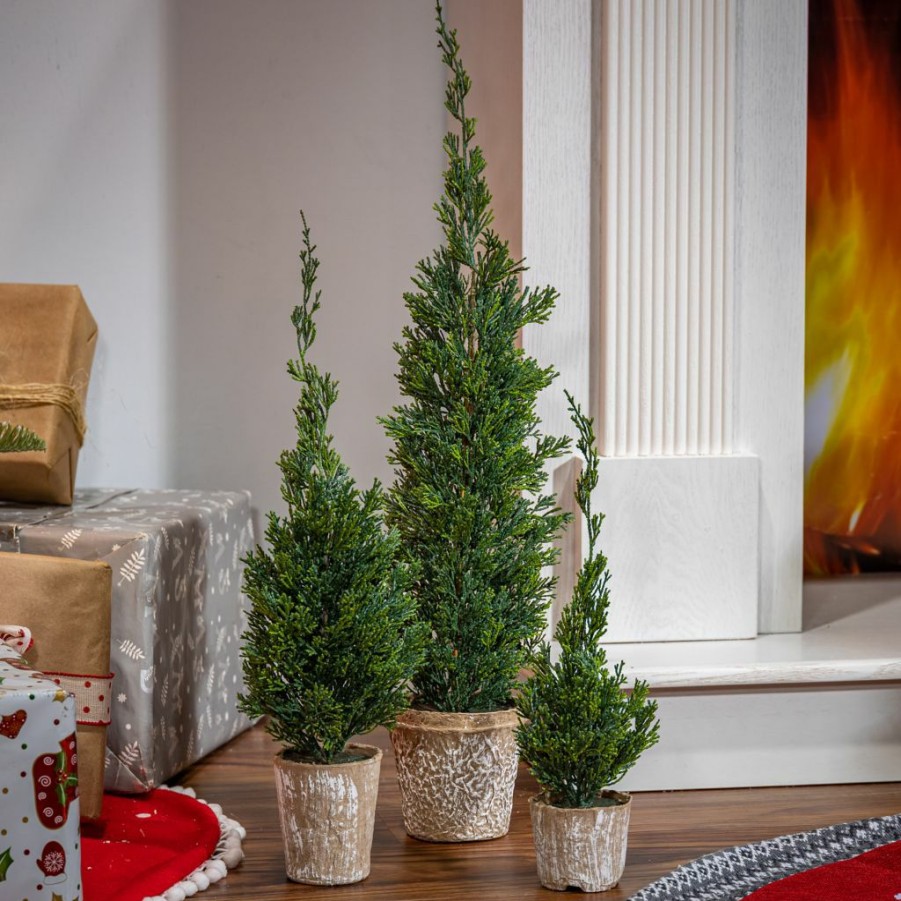 Home Goods & Toys * | Gerson International Slim Potted Christmas Trees, Set Of 3, 2551850Ec