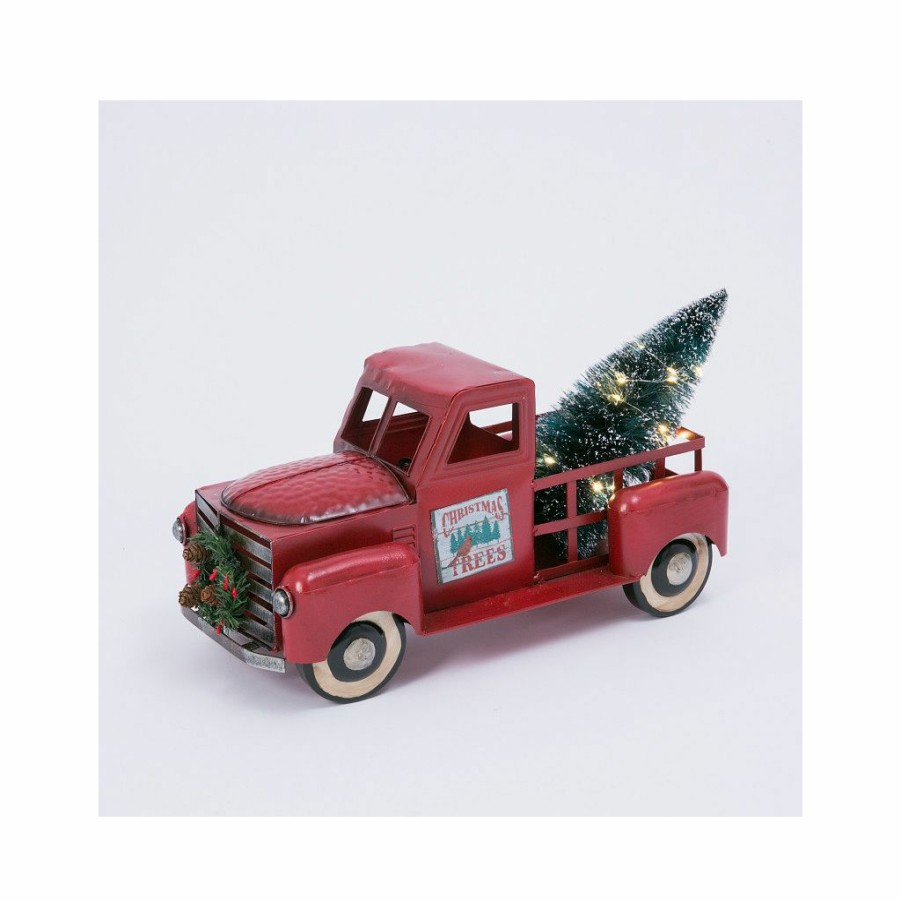 Home Goods & Toys * | Gerson International 21 In. Battery-Operated Metal Truck With Christmas Tree, 2484020Ec