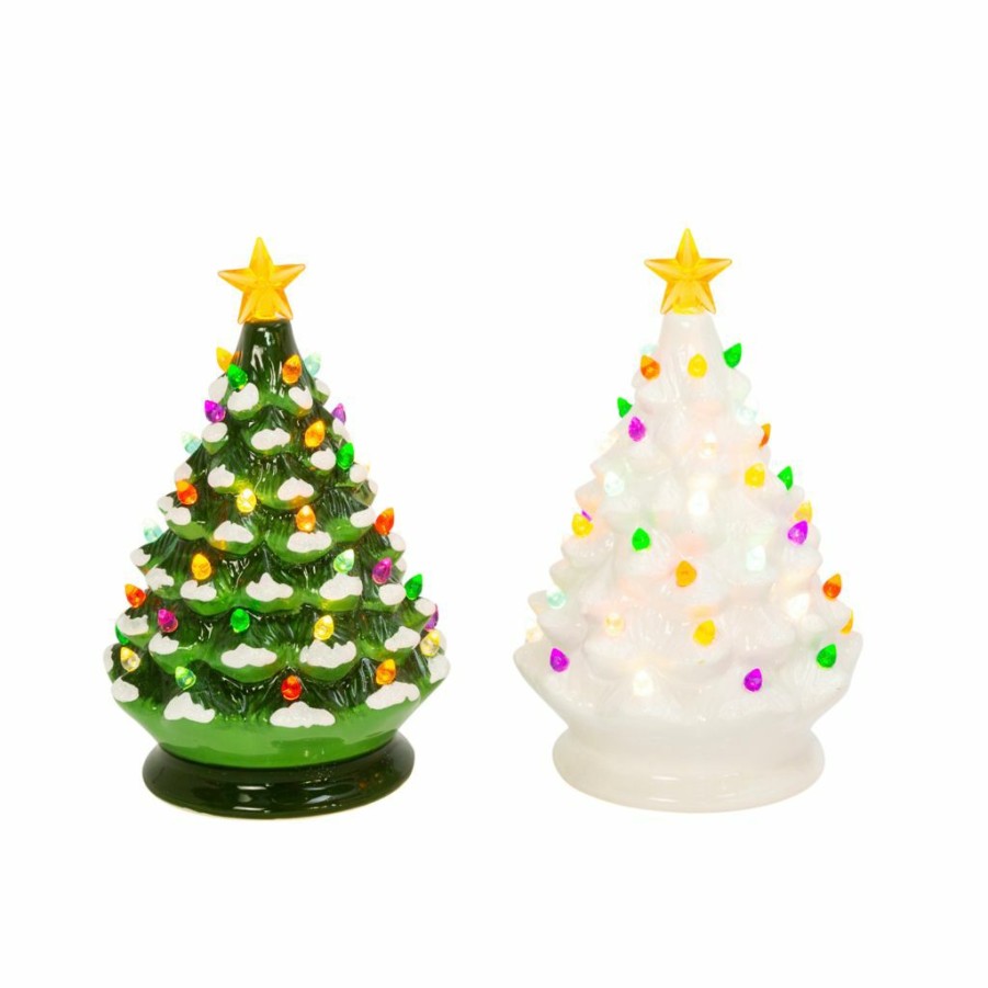 Home Goods & Toys * | Gerson International 8 In. Battery Operated Lighted Musical Dolomite Christmas Tree With Timer, Set Of 2, 2534190Ec