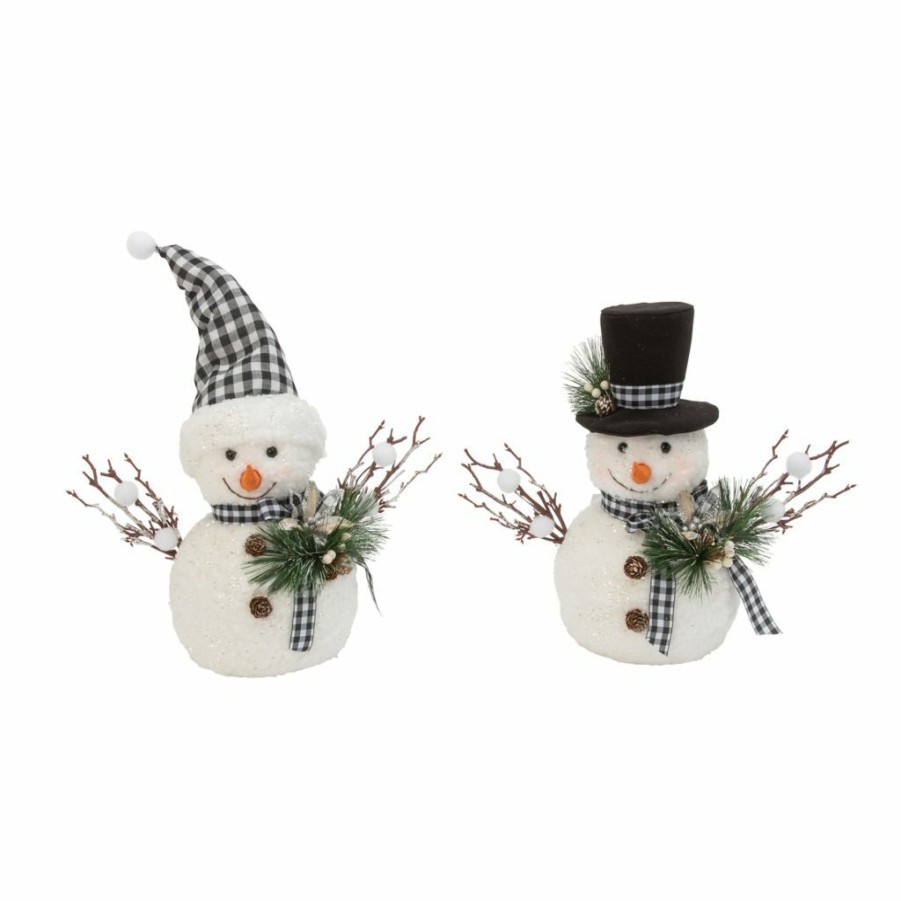 Home Goods & Toys * | Gerson International 15.7 In. Snowmen With Floral Accents, Set Of 2, 2593420Ec