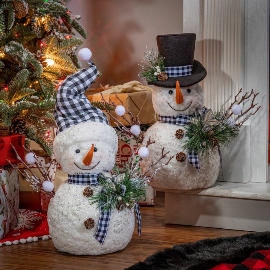 Home Goods & Toys * | Gerson International 15.7 In. Snowmen With Floral Accents, Set Of 2, 2593420Ec