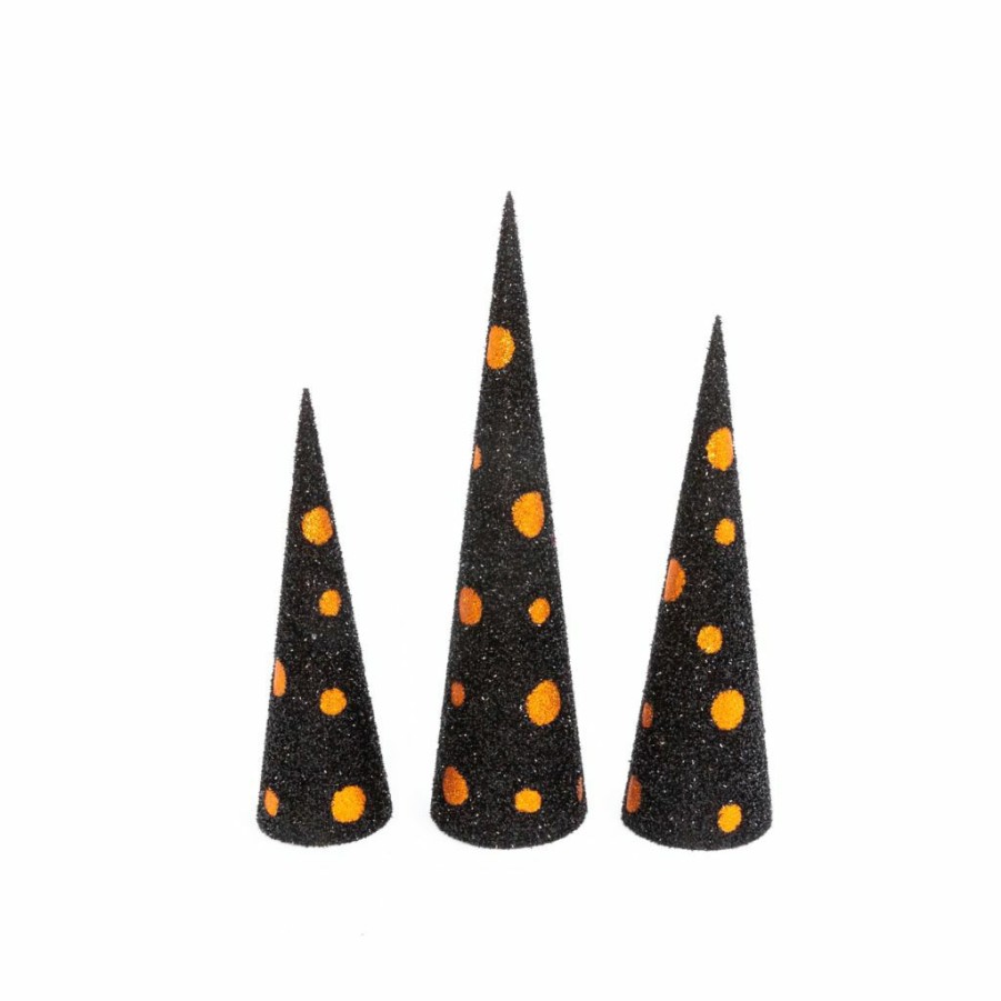 Home Goods & Toys * | Gerson International Assorted Black And Orange Glitter Halloween Cone Trees, Set Of 3, 2548960Ec