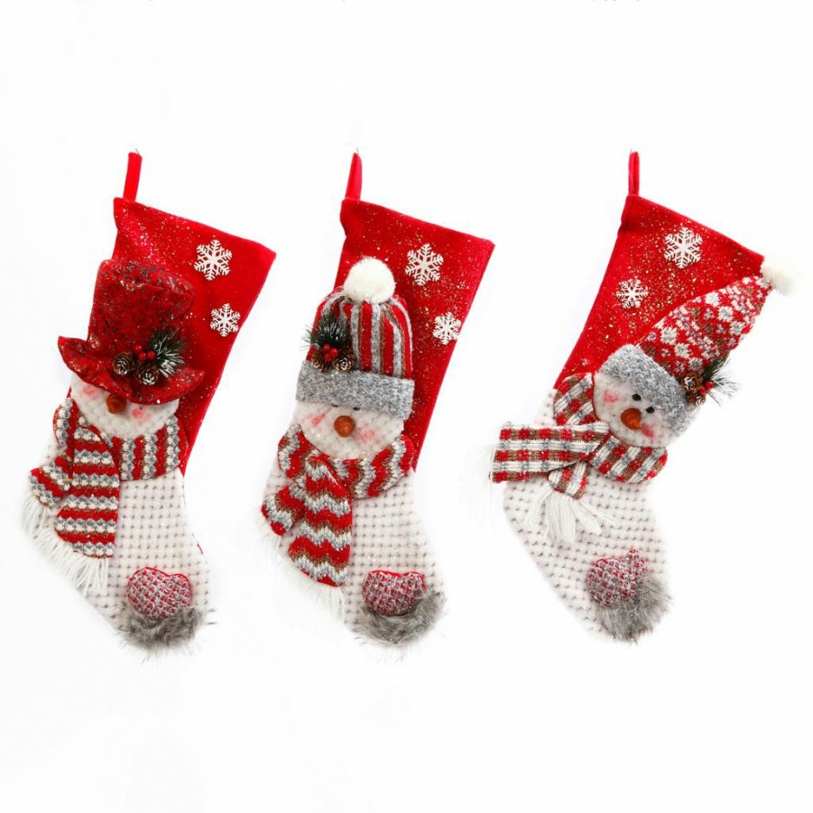 Home Goods & Toys * | Gerson International Fabric Snowman Christmas Stockings, Set Of 3, 2430080Ec