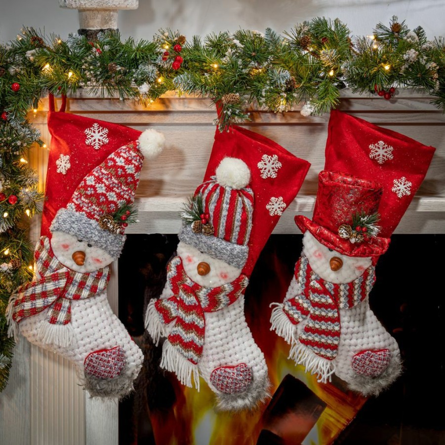 Home Goods & Toys * | Gerson International Fabric Snowman Christmas Stockings, Set Of 3, 2430080Ec