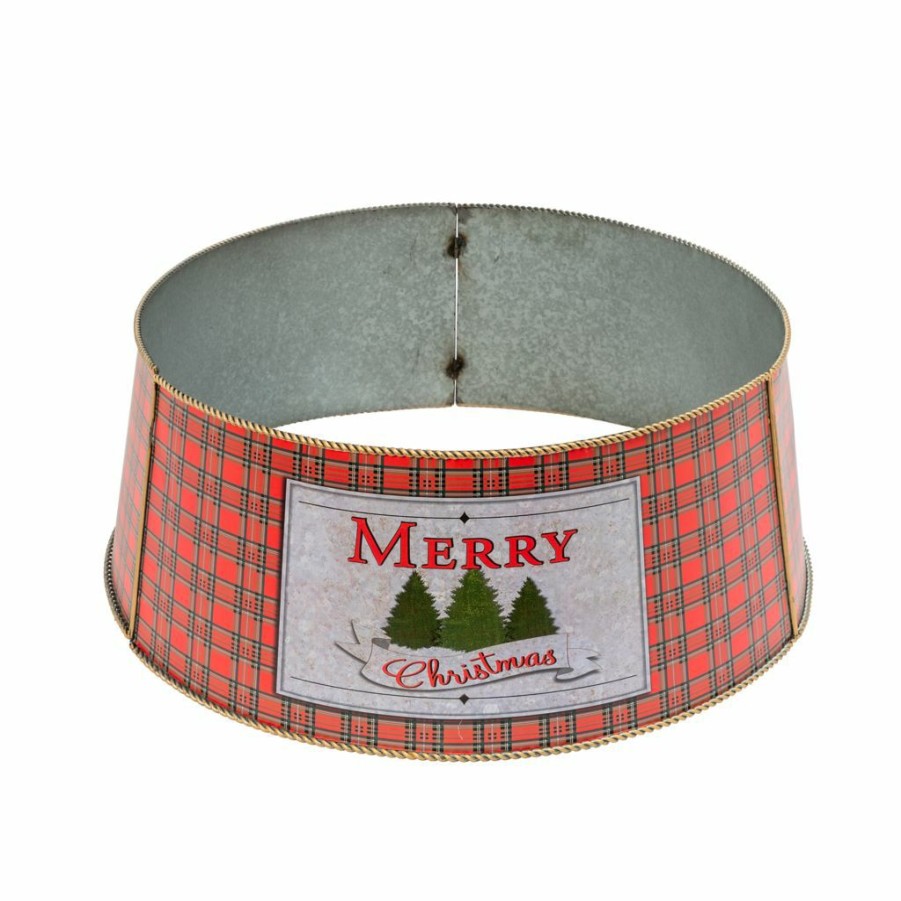 Home Goods & Toys * | Gerson International 27.75 In. Metal Holiday Plaid Tree Collar, K/D, 2590300Ec-B