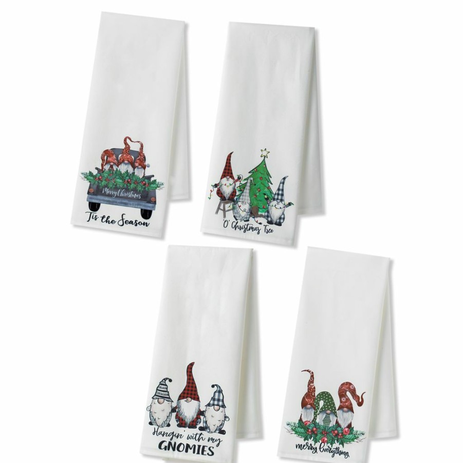 Home Goods & Toys * | Gerson International 27 In. Fabric Gnome Design Tea Towels, 4 Styles, Set Of 4, 2601990Ec