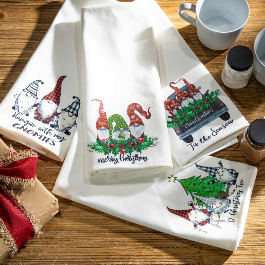 Home Goods & Toys * | Gerson International 27 In. Fabric Gnome Design Tea Towels, 4 Styles, Set Of 4, 2601990Ec