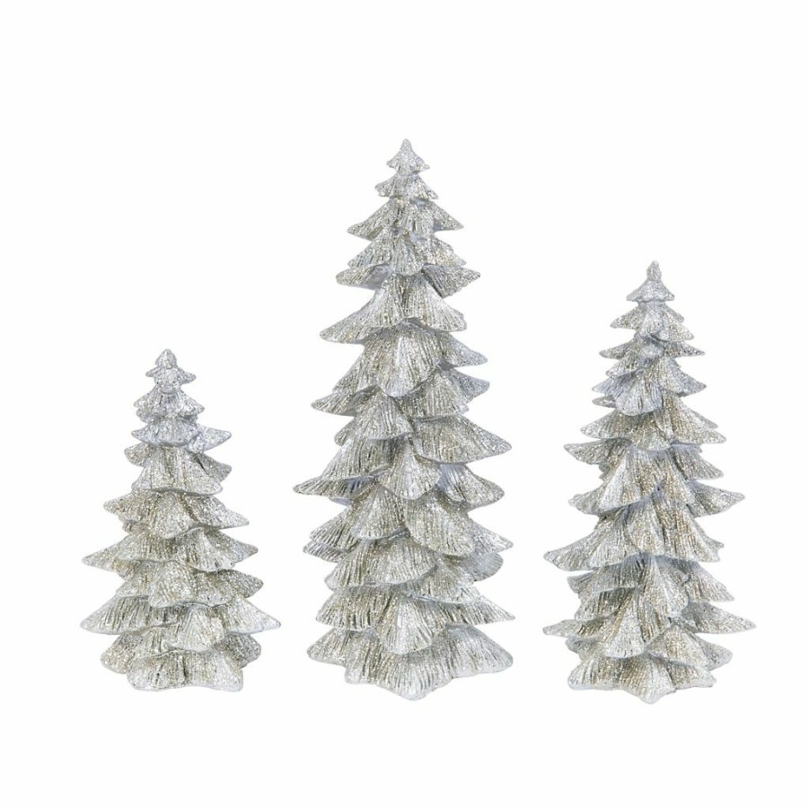 Home Goods & Toys * | Gerson International Resin Silver Glitter Trees, Large Is 9.45 In. High, Set Of 3, 2485320Ec