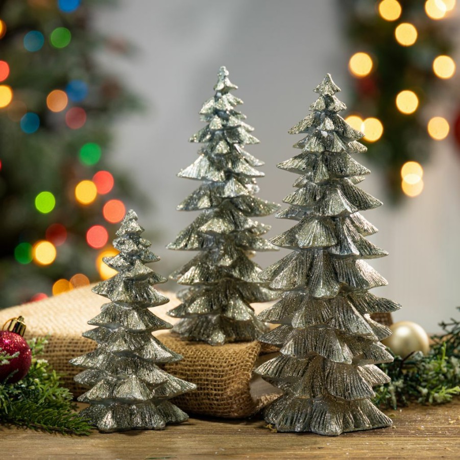 Home Goods & Toys * | Gerson International Resin Silver Glitter Trees, Large Is 9.45 In. High, Set Of 3, 2485320Ec