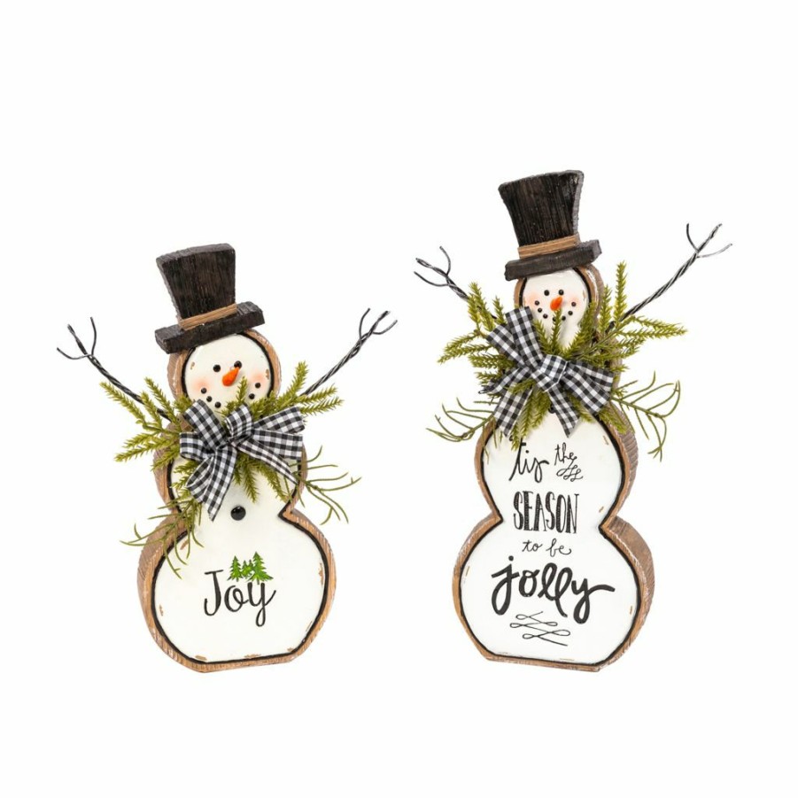 Home Goods & Toys * | Gerson International Resin & Metal Snowman Figurines With Pine & Bow, Large Is 13.75 In. Tall, Set Of 2, 2532260Ec