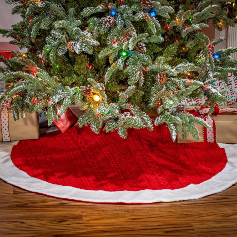 Home Goods & Toys * | Gerson International 48 In. Red Acrylic Pom Pom Tree Skirt, 2618310Ec