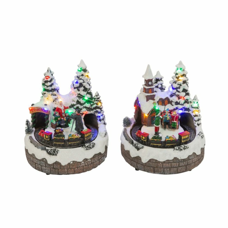 Home Goods & Toys * | Gerson International 7.5 In. Battery Operated Lighted Musical Village With Moving Train With Timer, Set Of 2, 2599590Ec