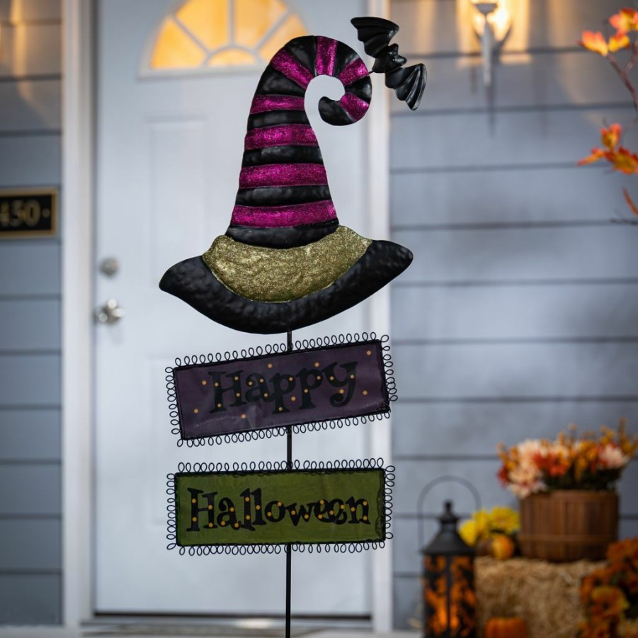 Outdoor Living * | Gerson International 37 In. Metal Witch'S Hats With Halloween Signs Yard Stake, Set Of 2, 2530520Ec