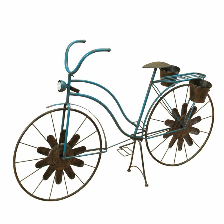 Lawn & Garden * | Gerson International 53 In. L Blue Solar Metal Antique Bike, 2123810Ec