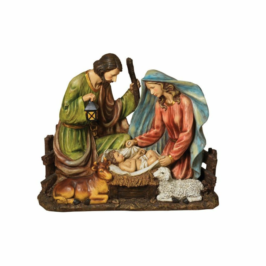 Home Goods & Toys * | Gerson International 37.8 In. Solar Lighted Magnesium Holy Family Figurine With A Cow And Sheep, 2213330Ec