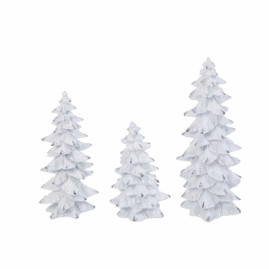 Home Goods & Toys * | Gerson International Resin White Glitter Winter Trees, Large Is 9.45 In. High, Set Of 3, 2485310Ec