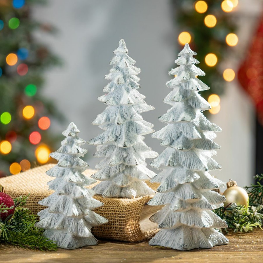 Home Goods & Toys * | Gerson International Resin White Glitter Winter Trees, Large Is 9.45 In. High, Set Of 3, 2485310Ec