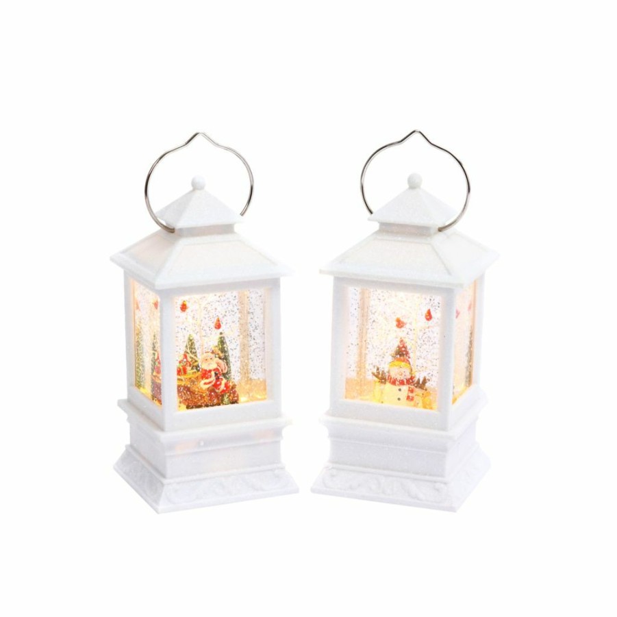 Home Goods & Toys * | Gerson International 8.75 In. Battery Operated Lighted White Lantern Framed Water Globes, Set Of 2, 2429110Ec