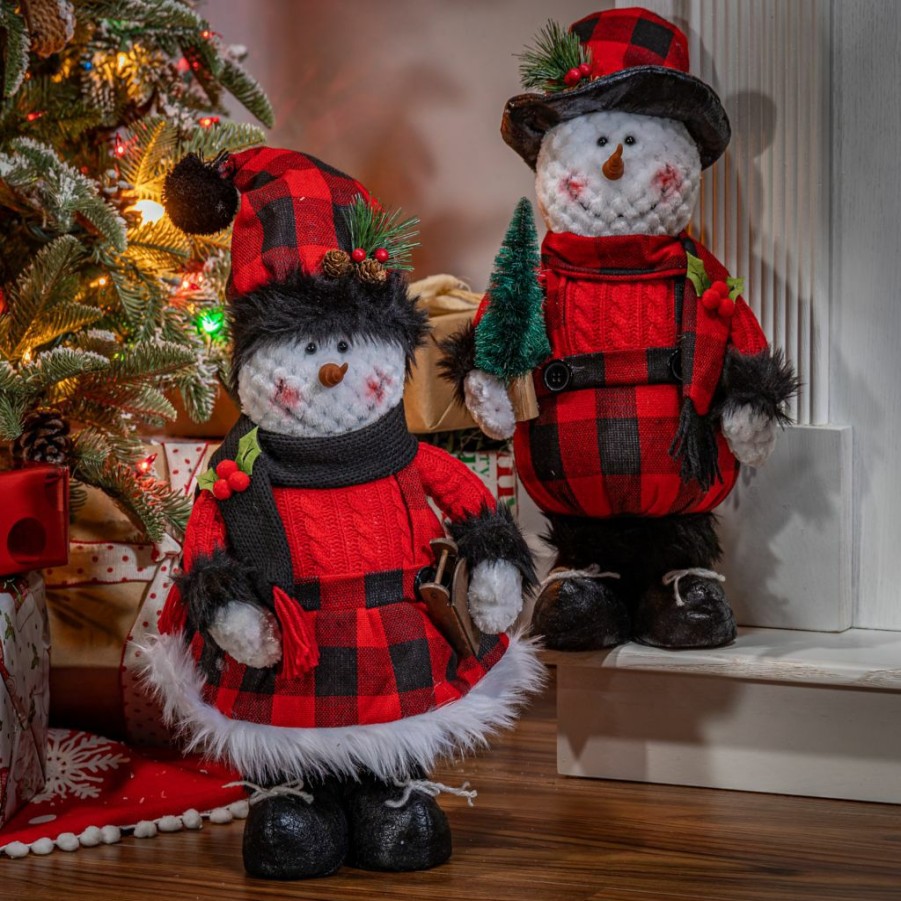 Home Goods & Toys * | Gerson International 15 In. Plush Holiday Standing Snowmen Figures, Set Of 2, 2550950Ec