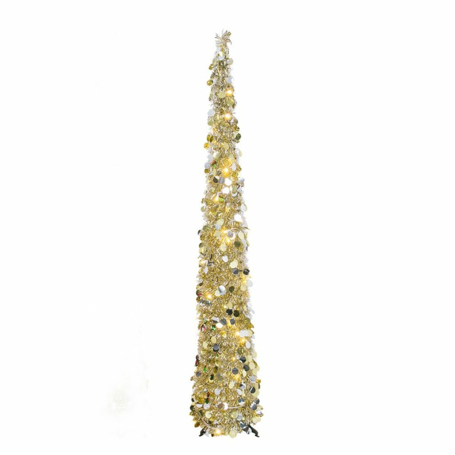 Home Goods & Toys * | Gerson International 65 In. Ul Gold With Silver Accents Tinsel Pop-Up Tree, 2500040Ec-Gold