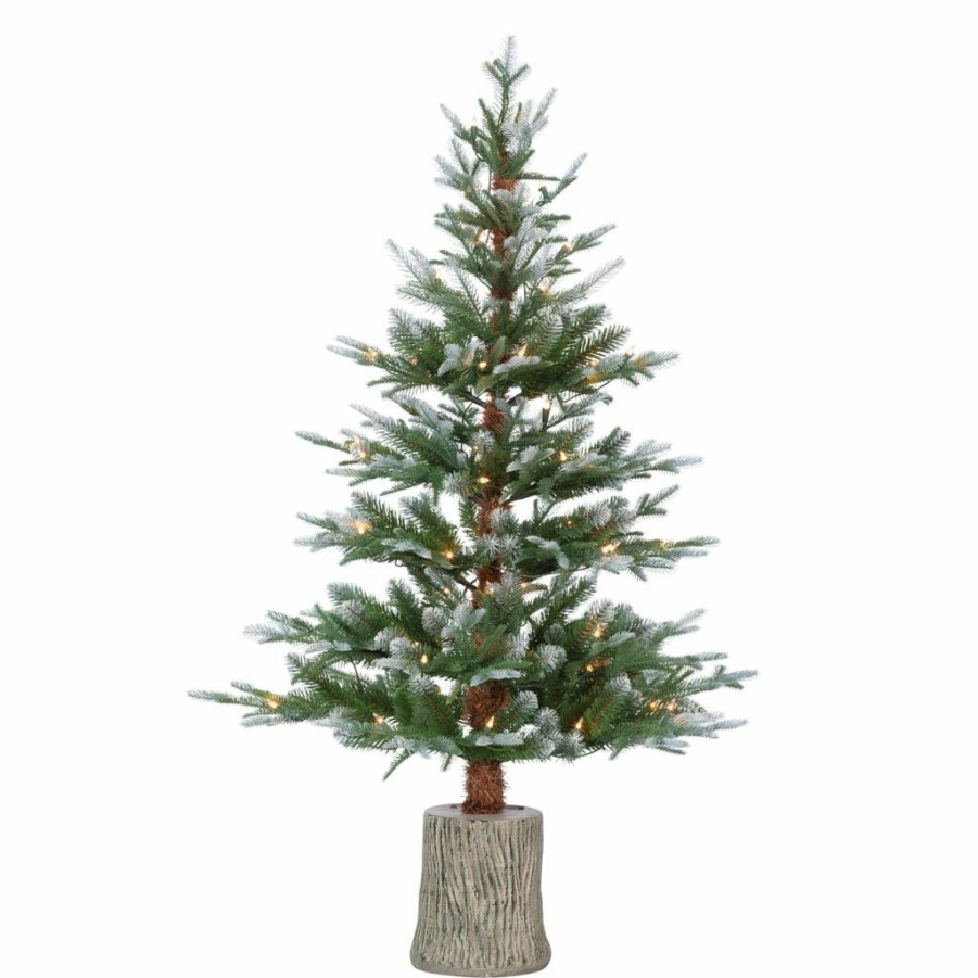 Home Goods & Toys * | Gerson International 4 Ft. High Potted Natural Cut Frosted Pine Tree With 70 Clear Led Lights