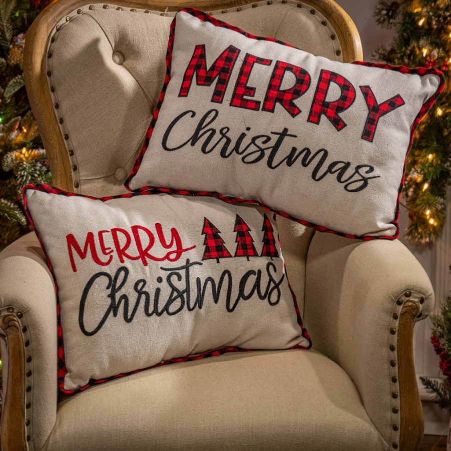 Home Goods & Toys * | Gerson International 20 In. Fabric Embroidered Merry Christmas Pillows, Set Of 2, 2540180Ec