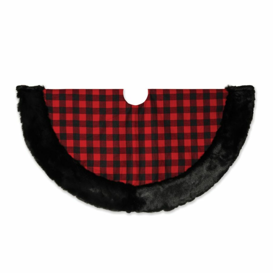 Home Goods & Toys * | Gerson International 48 In. Faux Fur Trimmed Buffalo Plaid Tree Skirt, 2429700Ec