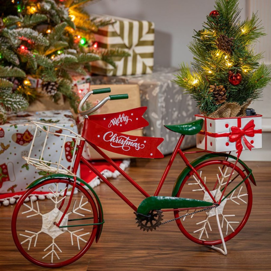 Home Goods & Toys * | Gerson International 22 In. Metal Holiday Bicycle With Battery Operated Lighted Tree, 2589780Ec