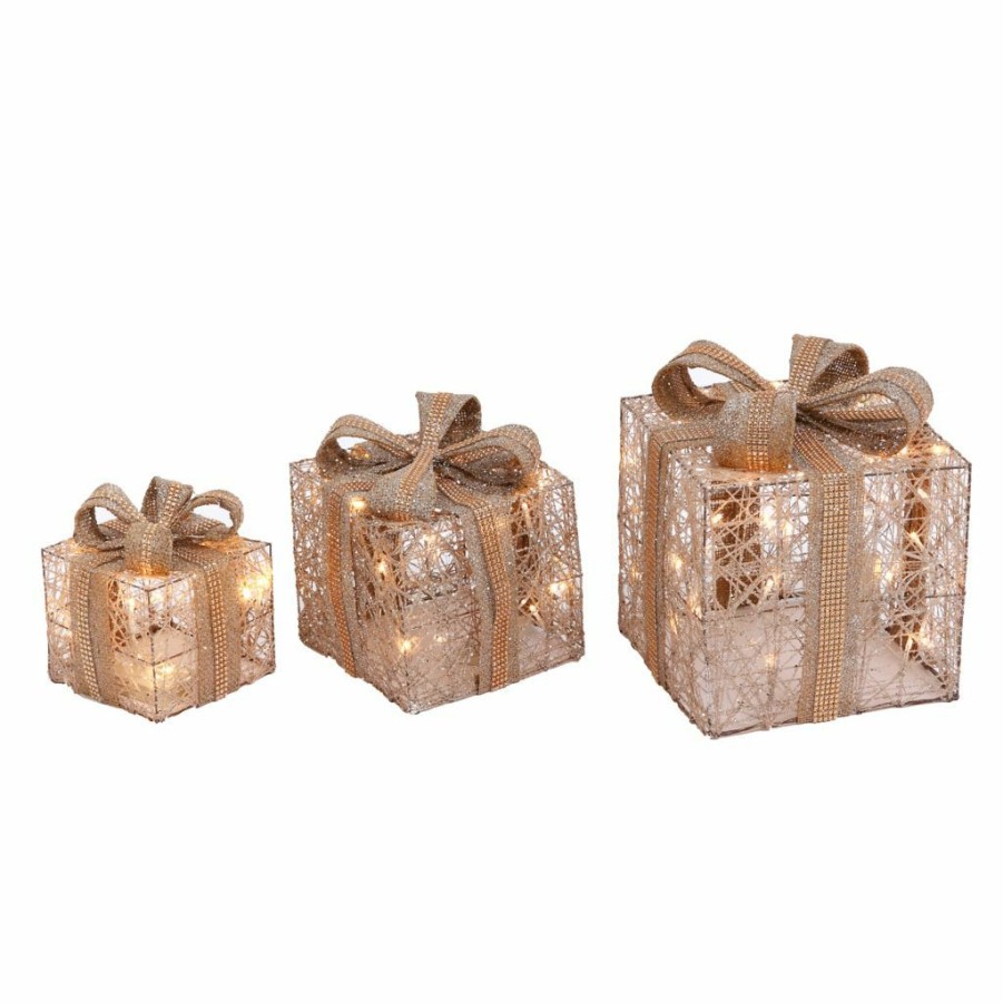 Home Goods & Toys * | Gerson International Battery-Operated Lighted Holiday Jewel Gift Box Decors, Set Of 3, 2429660Ec