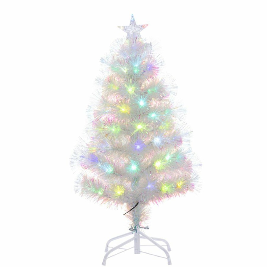 Home Goods & Toys * | Gerson International 3 Ft. White Iridescent Color Changing Fiber Optic Tree, 80 Ul Multi Color Fiber Optic Led Lights