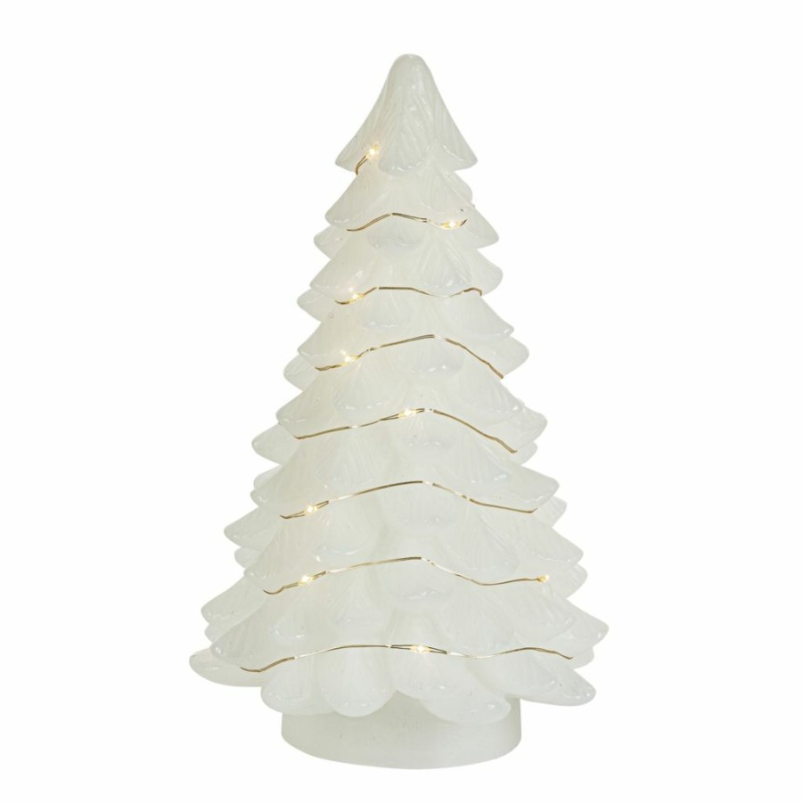 Home Goods & Toys * | Gerson International 9.05 In. Battery Operated Lighted White Christmas Tree With Warm White Led Lights, Set Of 2, 2619940Ec