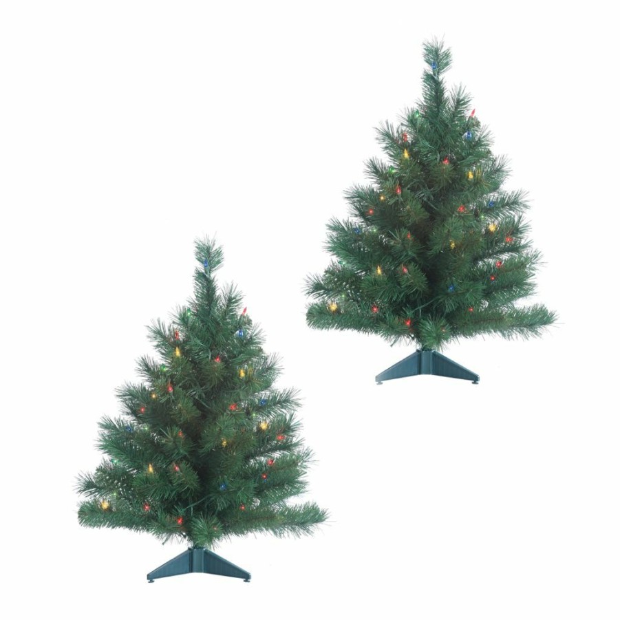 Home Goods & Toys * | Gerson International Set Of 2 Pre-Lit 2 Ft. Colorado Spruce Trees With 50 Ul Multi-Colored Lights