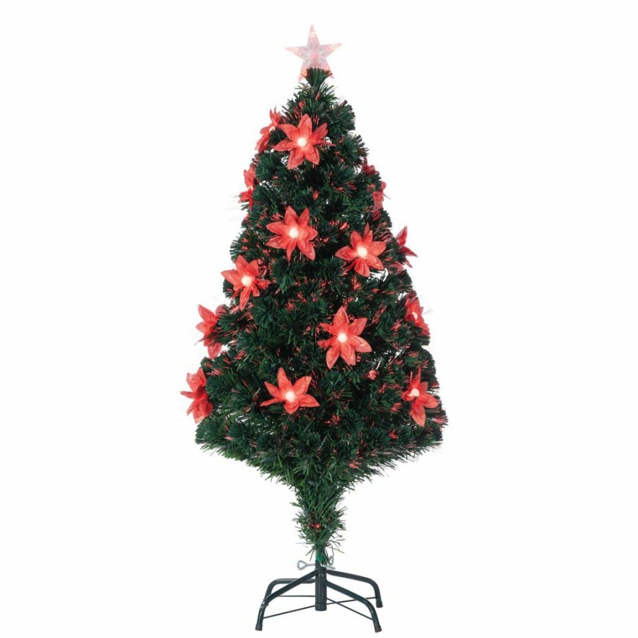 Home Goods & Toys * | Gerson International 4 Ft. High Green Fiber Optic Color-Changing Tree, 18 Lit Poinsettia Flowers, 119 Color Lights