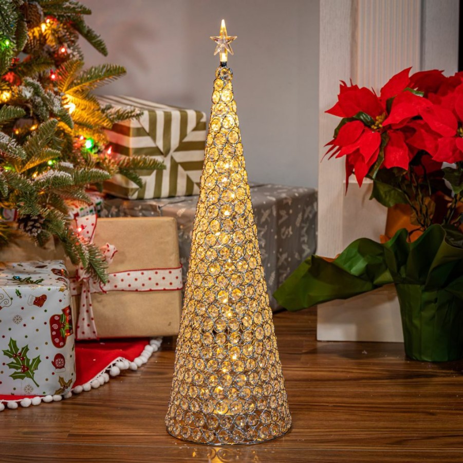 Home Goods & Toys * | Gerson International 23.8 In. B/O Lighted Jeweled Cone Tree, Silver, 2589920Ec-Silver