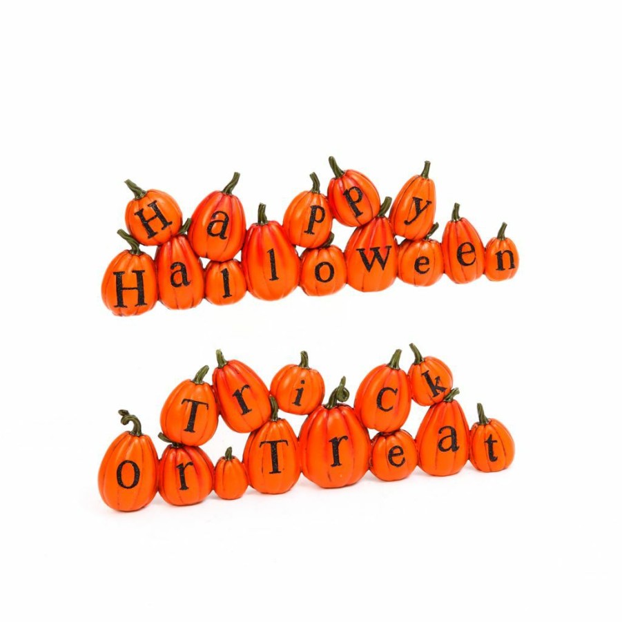 Home Goods & Toys * | Gerson International 13.7 In. Resin Long Pumpkins Perched Askew Spelling Out Halloween Messages, Set Of 2, 2423560Ec