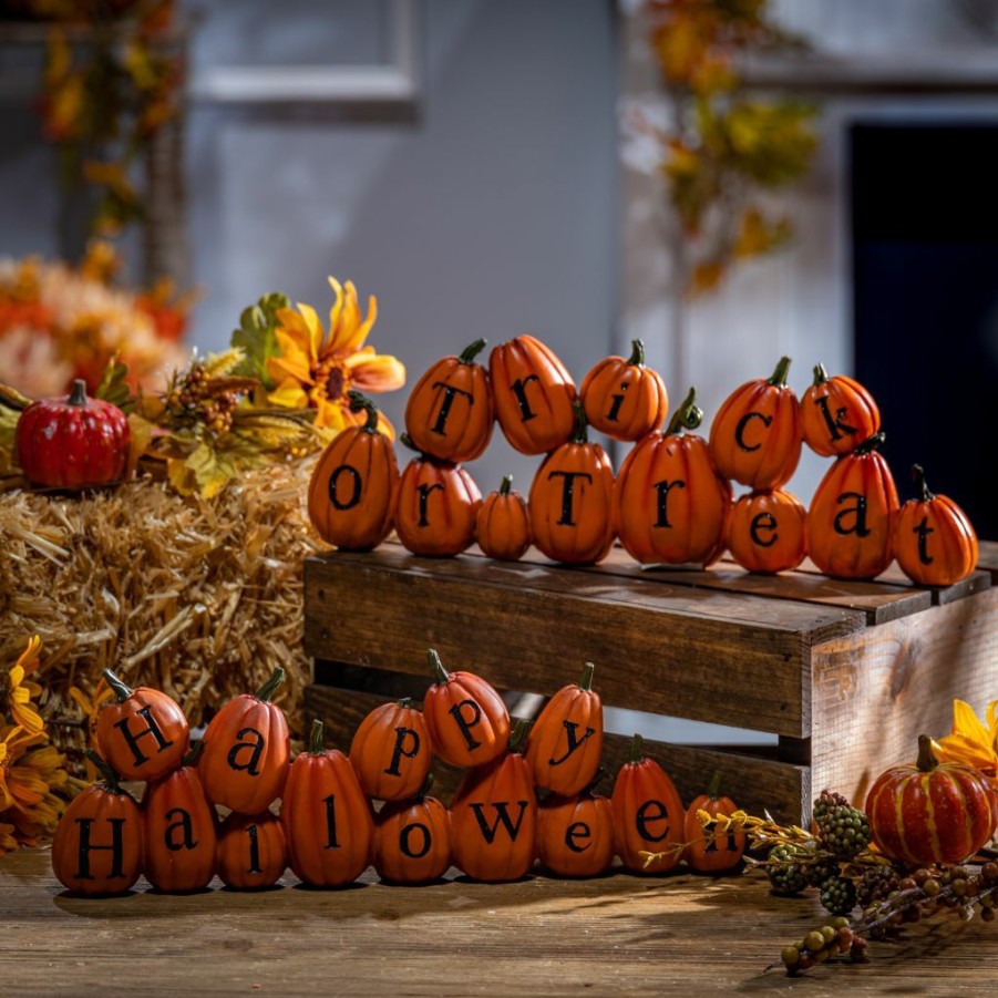 Home Goods & Toys * | Gerson International 13.7 In. Resin Long Pumpkins Perched Askew Spelling Out Halloween Messages, Set Of 2, 2423560Ec