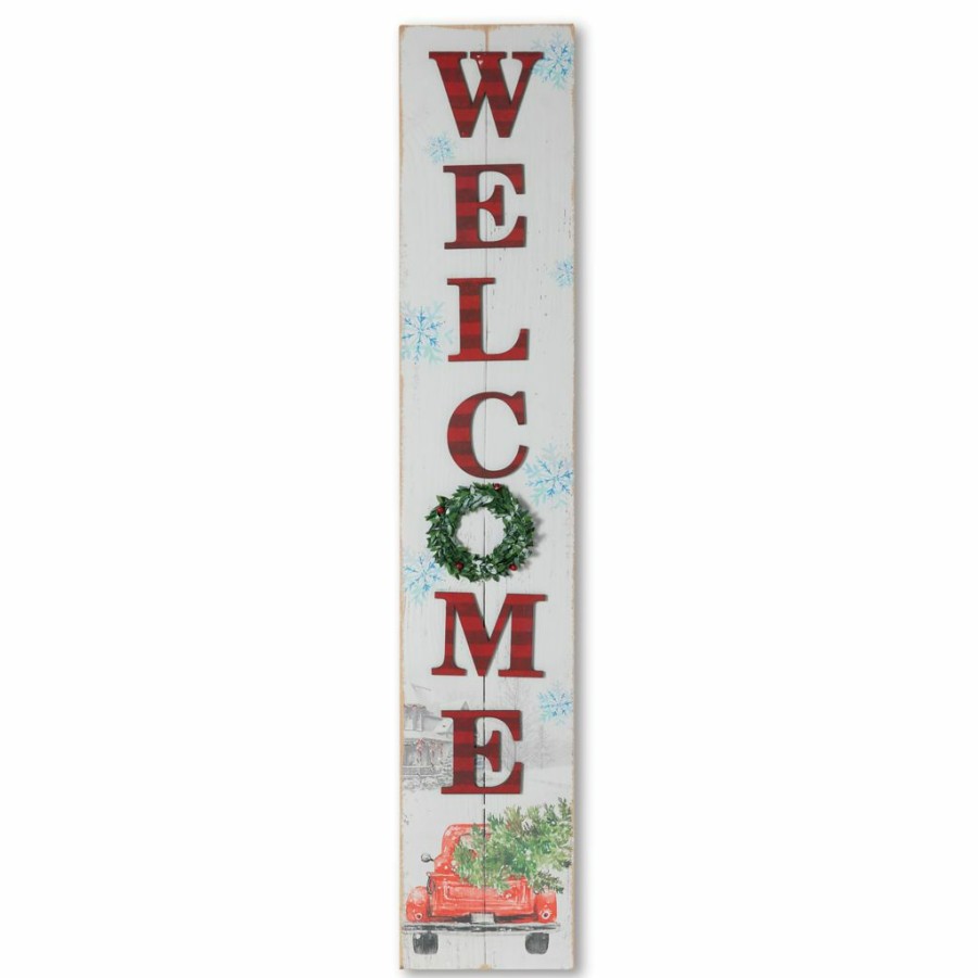 Home Goods & Toys * | Gerson International 46.75 In. H Wood Welcome Truck Porch Sign With Pine Wreath