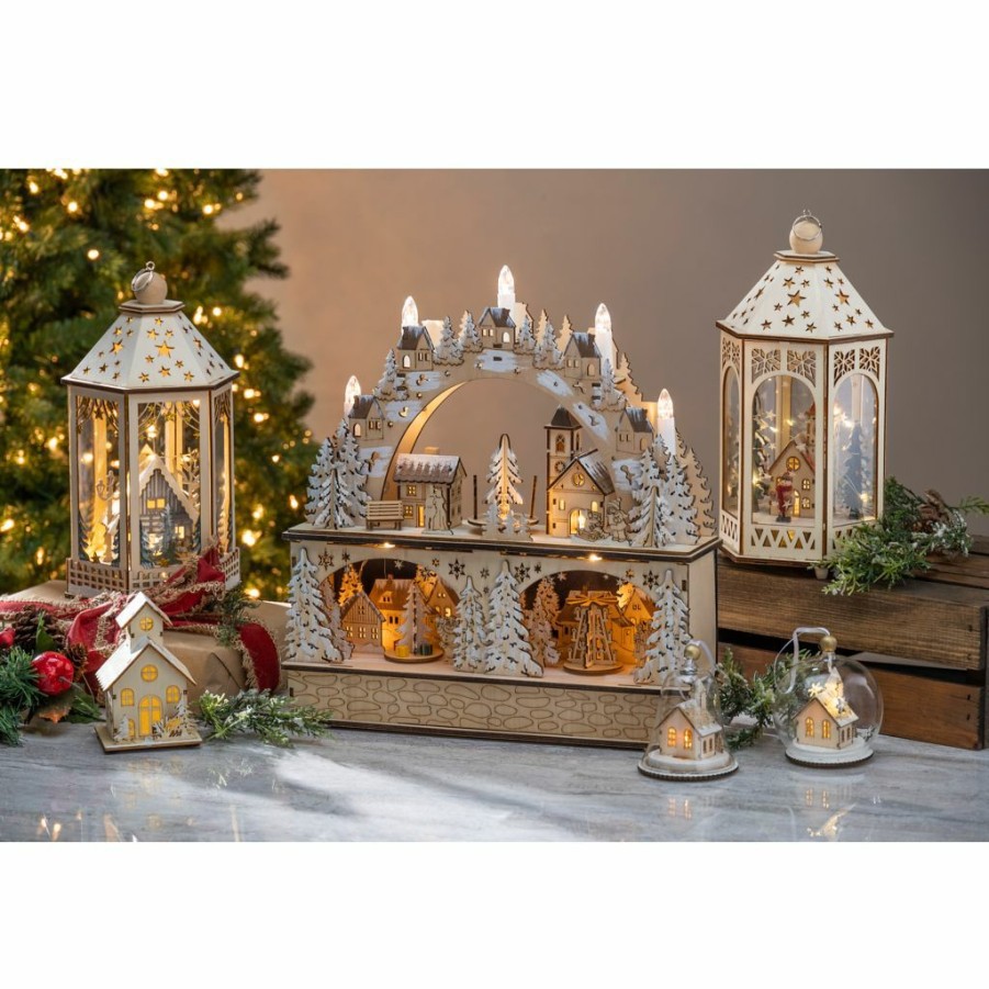 Home Goods & Toys * | Gerson International 14.75 In. Battery Operated Lighted Laser Cut Wood Village Scene With Moving Figurine And Candles, 2543220Ec