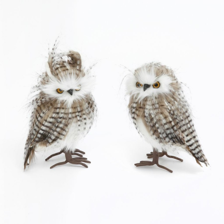 Home Goods & Toys * | Gerson International Realistic Faux Fur And Feather Owls, Set Of 2, 2433850Ec