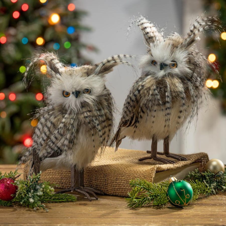 Home Goods & Toys * | Gerson International Realistic Faux Fur And Feather Owls, Set Of 2, 2433850Ec