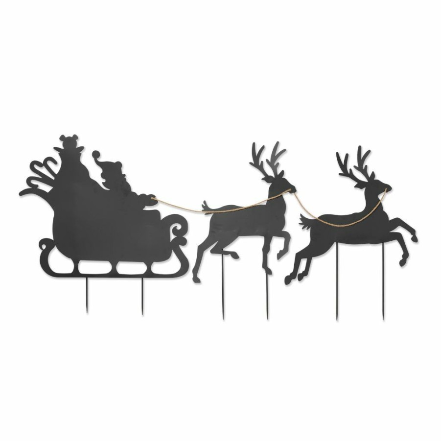 Home Goods & Toys * | Gerson International 86 In. Santa In Sleigh Pulled By Deer Metal Silhouette Holiday Yard Decor, 2429270Ec