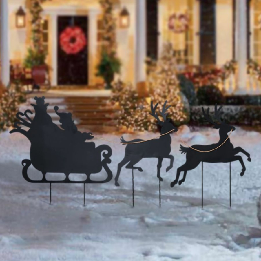 Home Goods & Toys * | Gerson International 86 In. Santa In Sleigh Pulled By Deer Metal Silhouette Holiday Yard Decor, 2429270Ec