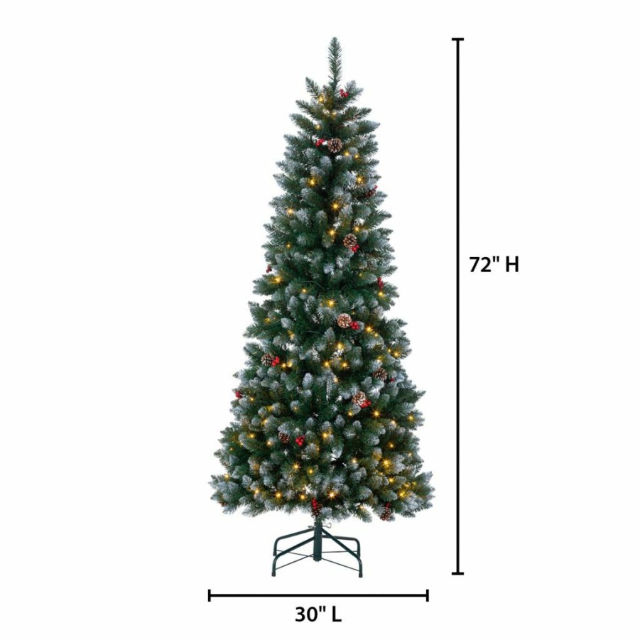 Home Goods & Toys * | Gerson International Pop-Up 4 Ft. Led Flocked Green Pine Tree, 150 Warm White Led Lights, Pine Cones & Red Berries