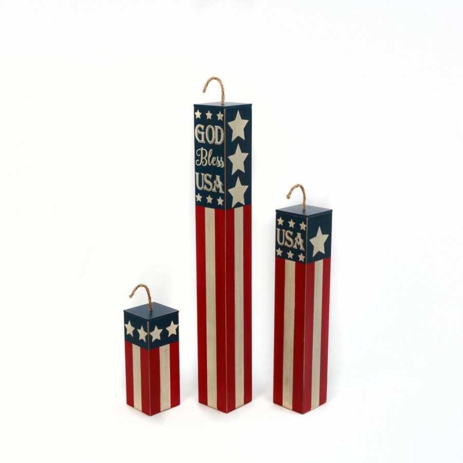 Home Goods & Toys * | Gerson International Wood Americana Firework Figurines, Set Of 3, 2479530Ec